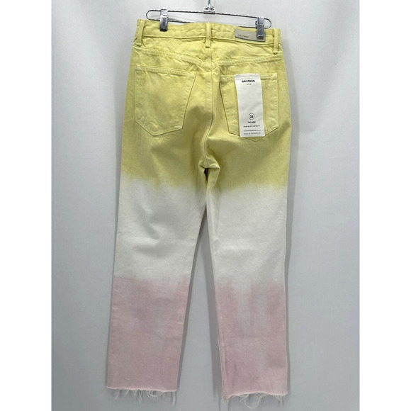 GRLFRND Mica Crop Straight Jeans Size 26 Raw Hem Pink Crush Dip Dyed Preppy Boho - Picture 2 of 11